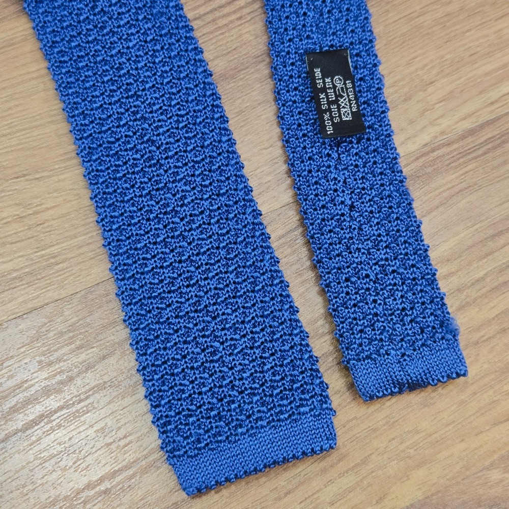 Ralph Lauren black Label Mens Silk Knit Tie 2" x 58"L Made In Italy Blue Stretch